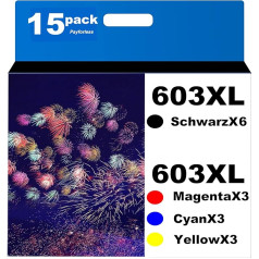 PayForLess 603XL kasetnes saderīgas ar Epson 603 603 XL Expression Home XP-3100 XP-4105 XP-2100 XP-2105 XP-4155 Workforce WF-2830 WF-2810 WF-2850 (6 melni/3Cyan/3Magenta/3Yellow, 15 gab.