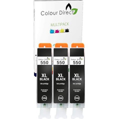 3 x melnas krāsas Tintes kasetnes, kas ir tieši savienojamas ar Canon PGI 550XL Black - darbojas ar Canon Pixma MG5450 MG5550 MG5650 MG6350 MG6450 MG6600 MG6650 MX925 MX725 MG7150 MG7550 iP7250 iP7250 iP72