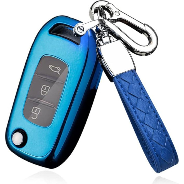 HIBEYO Flip Key Auto atslēgu futrālis piemērots Renault Silikona atslēgu futrālis Renault Sandero Stepway Logan Clio Arkana Captur Kadjar aizsargvāciņš Aizsargvāciņš Aizsargapvalks Tālvadības pults 3 pogas Blue