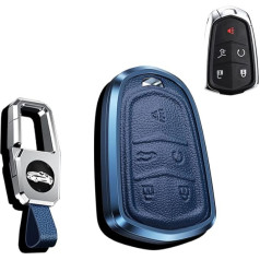 HIBEYO Key Case Fits Cadillac Protective Car Key Case Cover Leather for Escalade ESV ATS XT5 XTS ATSL CT6 Cts SRX Remote Control Key Shell Aluminium Alloy 5 Buttons Blue