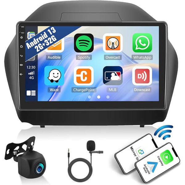 2+32G Android 13 Auto radio Hyundai Tucson IX35 2010-2015 ar bezvadu Apple CarPlay Android automašīnai, 10,1 collu skārienjūtīgais ekrāns ar Mirror Link Bluetooth GPS FM RDS WiFi SWC EQ + atpakaļskata kamera