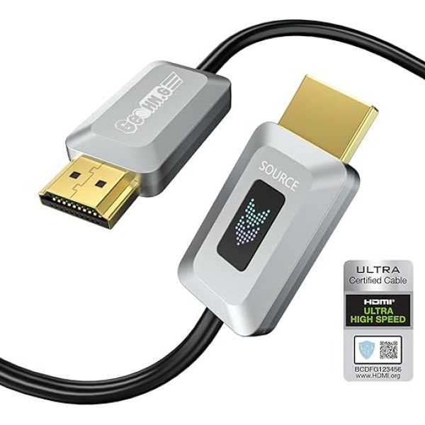 8K HDMI optiskās šķiedras kabelis 7,5 m, sertificēts 48 Gb/s ātrgaitas HDMI 2.1 kabelis, atbalsta 8K @ 60 Hz, 4K @ 120 Hz/144 Hz eARC Dolby HDCP 2.2 un 2.3 HDR10 RTX 3080, saderīgs ar PS5/TV/Xbox X sērijas X/PC