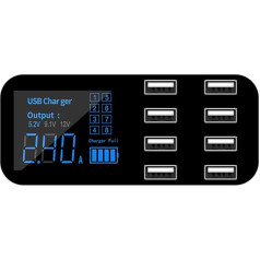 Docooler Cigarešu aizdedzinātāja auto lādētājs 8 pieslēgvietu Multi USB LCD displejs 12 V telefona lādētājs