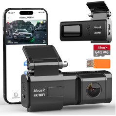 Abask 4K WiFi Dashcam, Auto Camera mit App-Steuerung, Sprachbenachrichtigung, Dash Cam mit 64GB SD-Karte, Kartenleser, Camera Auto mit Parküberwachung, Infrarot Nachtsicht, G-Sensor, Loop-Aufnahm