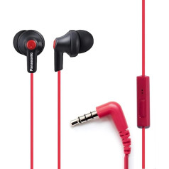 Panasonic ErgoFit RP-TCM125-KB austiņas ar mikrofonu un zvanu vadību, saderīgas ar iPhone, Android un BlackBerry - In-Ear (matēts melns/arkans), S/M/L komplektā