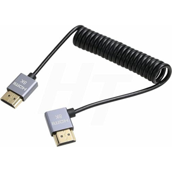 HangTon HDMI 8K 4K 60fps Cable Thin Coiled Right Angle for Atomos Shinobi Ninja V Port Keys BM5 FEELWORLD BMPCC 4K Monitor ZCAM Sony Canon Nikon Camera Type A HDMI 2.1