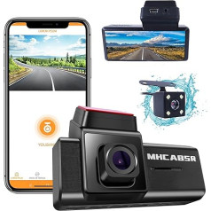 WiFi Dashcam, MHCABSR autokamera, autokamera 1080P priekšējās un aizmugurējās kameras autokamera ar aplikāciju, nakts redzamība, kustības noteikšana, cilpas ierakstīšana