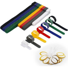 CVIUYO 70P 3 Größen Nylon Bunte Kabelbinder mit 30P Hangtag Wiederverwendbare Kabelbinder Verstellbare lösbare Klett-Kabelbänder für Kabelmanagement und Organisation von Kabeln