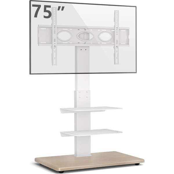 TV Floor Stand, TV Stand, TV Stand, Rfiver TV Stand, Freestanding, Wood, White, +/-30° Swivelling, High Height Adjustable for 32-75 Inch Smart Curved Flat TV, Max 50 kg, Vesa, 600 x 400 mm