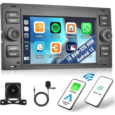 1+32G Android 13 auto radio priekš Ford Focus C-max/S-max Galaxy Fusion Transit Connect ar bezvadu CarPlay Android Car, 7 collu ekrāns ar Bluetooth GPS GPS FM RDS WiFi HiFi SWC EQ + atpakaļgaitas kamera