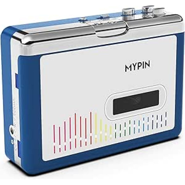 MYPIN Bluetooth Cassette Player with Headphones, Bluetooth Output for Headphones/Speakers, Walkman, 2 AA Batteries or USB Power, 3.5 mm Headphone Jack