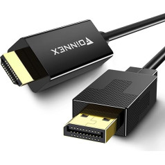 FOINNEX DisplayPort- HDMI kabelis, DP- HDMI kabelis, 2 m UHD HDR, 1080P @ 60Hz DisplayPort- HDMI kabelis Atnaujinti prijungimo kabelį Vaizdo jungtis, skirta nešiojamajam kompiuteriui, kompiuteriui, staliniam kompiuteriui ir HDTV, monitoriui, projektoriu