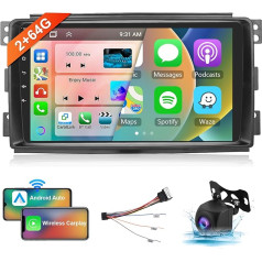 【8 Kern 2+64G】 Hodozzy Carplay Autoradio für Mercedes-Benz Smart Fortwo W451 2005-2010 Android Autoradio mit Navi,9 Zoll Touchscreen mit Android Auto/WiFi/GPS/RDS/FM/Bluetooth/USB/DSP