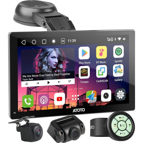 ATOTO P9 portatīvais digitālais multivides uztvērējs, Android auto radio 4G + 32G, bezvadu Carplay un Android Car, 4G-LTE, GPS izsekošana, 1080P priekšējā un aizmugurējā skata kamera, HDMI atbalsts, P9BC03-EU01