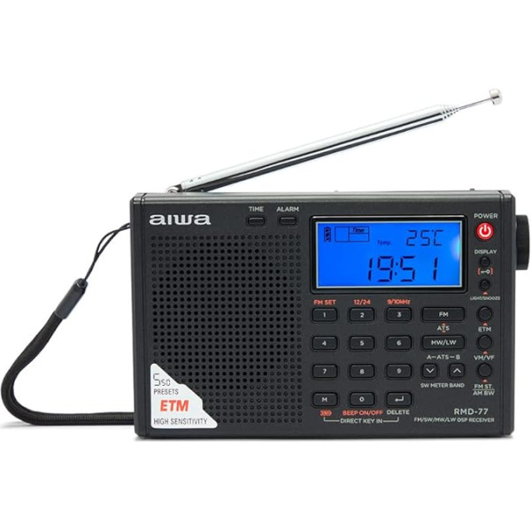 Aiwa RMD-77 Multiband FM PLL DSP Stereo/SW/MW/LW radio ar austiņām un somiņu M