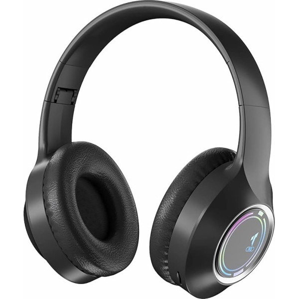 MUARRON Wireless Bluetooth Headphones, Colorful Lights, Foldable Large Battery Capacity, Built-in Microphone, Bluetooth 5.3/10M Range/Stereo Surround/Comfortable Attached Ears (Black)