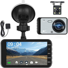 Hodozzy Dual Dashcam WiFi GPS, 4,0 collu skārienjūtīgais ekrāns Dashcam WDR 1296P atpakaļgaitas kamera, braukšanas ierakstīšana Autostāvvietas novērošana G-sensors Dashboard kamera ar atpakaļgaitas kameru