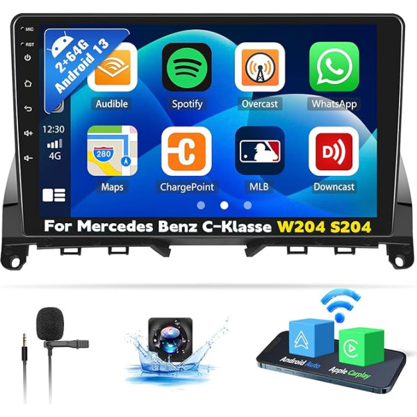 OiLiehu 2G+64G Android 13 Doppeldin Radio Carplay Android Auto für Mercedes-Benz C-Klasse 3 W204 S204 2006-2011 Autoradio Mit Bildschirm 9 Zoll Unterstützung Bluetooth/FM RDS/WiFi/GPS/EQ