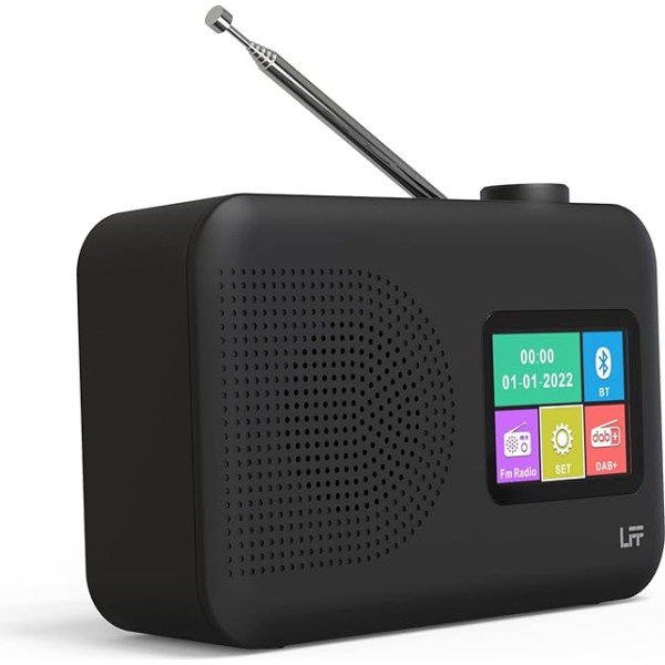 Dab radio, LFF DAB digitālais radio, neliels FM digitālais radio, DAB Plus radio, virtuves radio ar kabeli vai akumulatoru, radio ar krāsu displeju un Bluetooth, melns