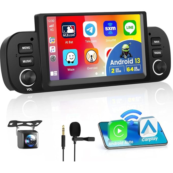 Hikity 2+64GB Android auto radio Fiat Panda 2013 2014 2015 2015 2016 2016 2017 2018 2018 2019 2020 ar satelīta navigāciju Bezvadu Carplay Android auto 6,2 collu skārienekrāna radio ar WiFi FM RDS Mic Canbus aizmugures skats