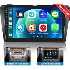 Hikity Apple Carplay priekš Mazda 3 2006-2012 Android auto radio, 2GB + 64GB, Android auto radio Bluetooth ar ekrānu 9 collu skārienjūtīgais ekrāns FM RDS radio GPS WiFi HiFi Canbus atpakaļgaitas kamera Mikrofons