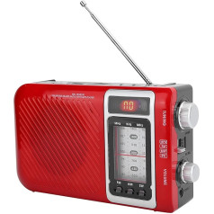 Multifunctional Radio FM AM SW Portable Digital Shortwave Radio Multiband Radio with LED Light Speaker Support Memory Card for Camping, Hiking, Adventure (European Regulations Red)