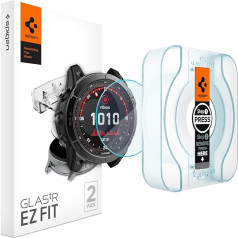 Spigen Glas.tR EZ Fit ekrāna aizsargplēve, saderīga ar Garmin fēnix 7X Solar, 7X Sapphire Solar, 51 mm, 2 gabali, izturīga pret skrāpējumiem, 9H cietības plēve