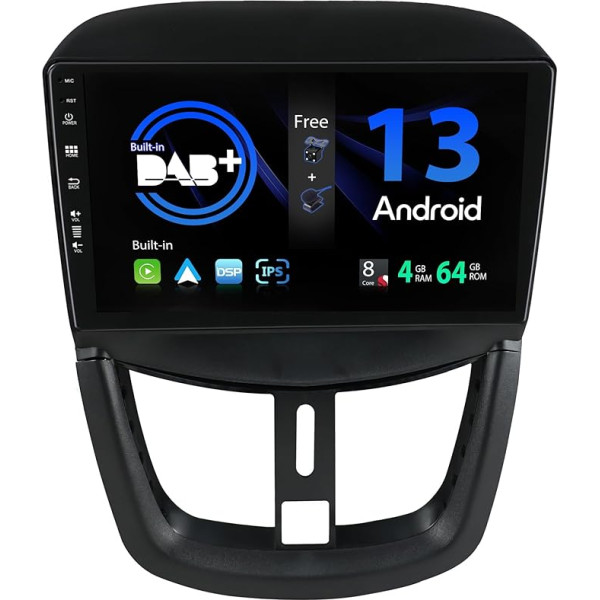 SXAUTO - Iebūvēts DAB - Android 12 IPS autoradio Peugeot 207 (2006-2015) - Iebūvēts Carplay/Android Car - LED kamera + mikrofons - 4G + 64G - 360-CAM stūres vadības stūres vadība Fast Boot WiFi - 2 DIN 9 collas