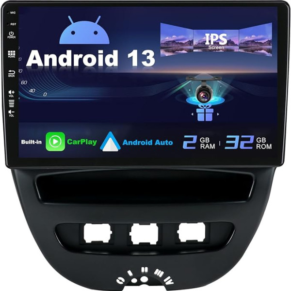 SXAUTO Android 12 IPS auto radio Toyota Aygo/Peugeot 107/Citroen C1 (2005-2014) - Iebūvēts CarPlay/Android Car - Bez kameras - 2G + 32G - DAB Fast Boot vadība no stūres - 2 DIN 10,1 collas