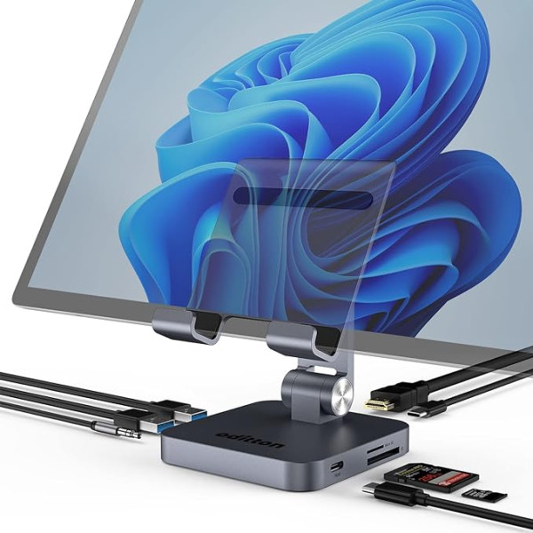 Док-станция USB C для iPad Pro, oditton USB-C Hub (8-в-1) с откидной подставкой, 4K @ 30 Гц HDMI, 3,5 мм аудио, 60 Вт PD зарядка, 2 x USB 3.0, SD/TF, для iPad Pro 2021-2018