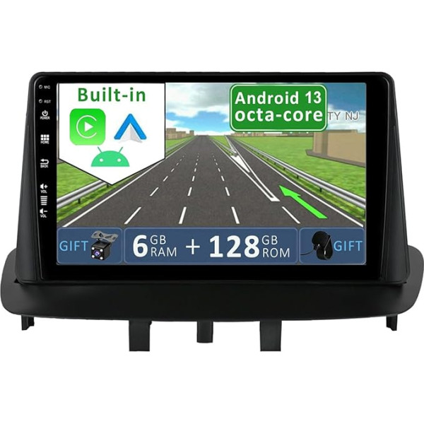 YUNTX [6GB + 128GB] Android 13 autoradio priekš Renault Megane 3 (2009-2014)-2 DIN [Integrēts bezvadu CarPlay/Android Car/DSP/GPS]-IPS 2.5D 9 collu kamera + MIC-DAB/Stūres kontrole/MirrorLink/360