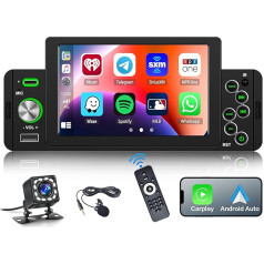 Hikity 1 Din Autoradio mit 5 Zoll Bildschirm CarPlay Android Auto Mirror Link Touchscreen Radio Bluetooth mit FM Radio USB SWC Fernsteuerung Rückfahrkamera