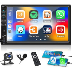 Hikity Dopple Din Autoradio Bluetooth mit Carplay Android Auto 7 Zoll Touchscreen Radio Auto Stereo 2 Din mit Bluetooth-Freisprecheinrichtung FM AUX TF USB MIC EQ SWC Mirror Link Rückfahrkamera