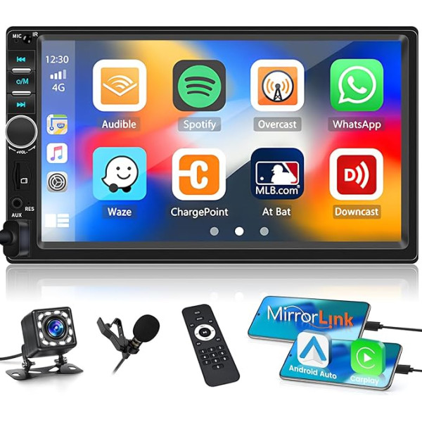 Hikity Dopple Din Autoradio Bluetooth mit Carplay Android Auto 7 Zoll Touchscreen Radio Auto Stereo 2 Din mit Bluetooth-Freisprecheinrichtung FM AUX TF USB MIC EQ SWC Mirror Link Rückfahrkamera