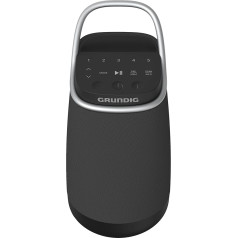 Grundig Bluetooth skaļrunis GBT Band 360, mūzikas kaste, 360° skaņa, 12 W RMS, līdz 30 m diapazons, akumulatora darbības laiks līdz 19 stundām, DAB+ un FM radio, AUX ievade, OLED monohroma displejs, melns