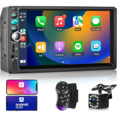 Autoradio Double DIN auto radio Apple Carplay, Rimoody 7 collu skārienjūtīgais ekrāns ar Bluetooth FM radio Mirror Link TF/USB/AUX ievade SWC Auto multimediju atskaņotājs + aizmugures kamera