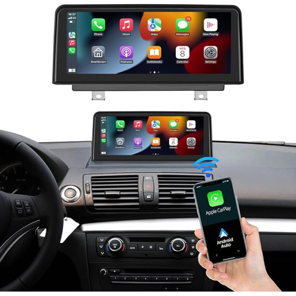 Autoabc Bezvadu Carplay/Android automašīnas 10,25 collu skārienjūtīgā ekrāna multimediju radio uztvērējs BMW 1. sērijas E81 E82 E87 E88 2008-2012 CIC auto radio saglabā oriģinālo Amprifier Stereo skaņu sistēma HD 1920 x