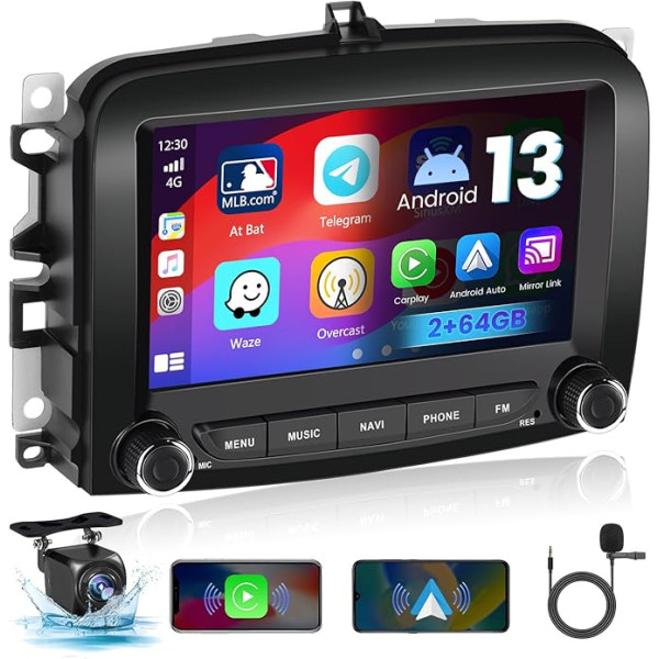 [2G+64G] Android 13 Autoradio für FIAT 500L 2013-2019 mit Navi Wireless Apple Carplay Android Auto, 7 Zoll Touch Display Radio mit Bluetooth WiFi GPS FM RDS Mic Rückfahrkamera