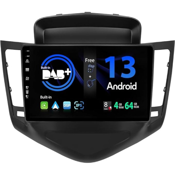 SXAUTO Android 13 - [Iebūvēts DAB] - IPS auto radio priekš Chevrolet Cruze (2009-2014) - Iebūvēts Carplay/Android Car - LED kamera + Mic - 4G + 64G - 360-CAM stūres vadības stūres vadība Fast Boot WiFi - 2 DIN