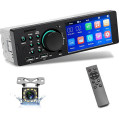 Podofo Auto radio 1 DIN ar 4,1 collu ekrānu Auto stereo uztvērējs ar vienu DIN MP5 ar Bluetooth tālvadības pulti, FM radio, strāvas padeves atmiņa, USB atskaņošana un uzlāde + aizmugures kamera