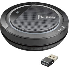 Poly Calisto 5300-M Mobilais konferenču skaļrunis ar USB-C savienojumu, ieskaitot Bluetooth stick BT600 Pilndupleksais audio balss izsaukums Microsoft Teams Melns