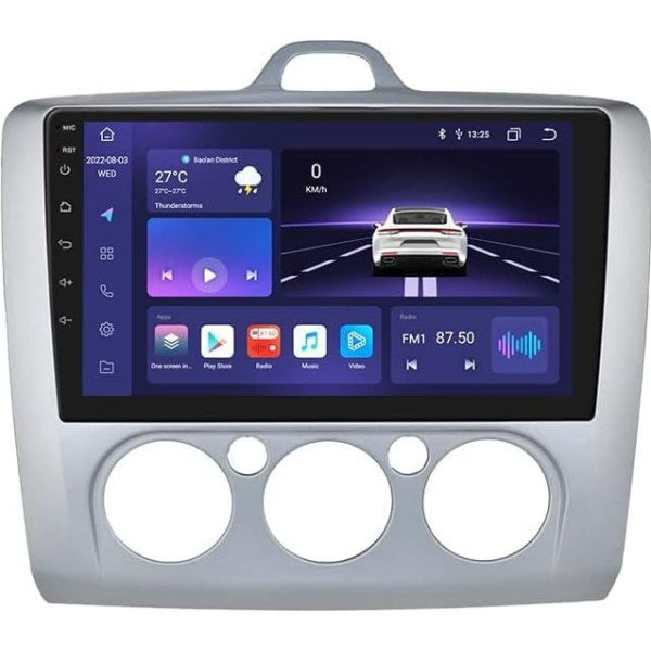 Hizpo Android 12 Auto Stereo Bluetooth brīvroku komplekts, kas saderīgs ar Ford Focus Exi MT 2 3 Mk2/Mk3 2004-2011 HD skārienjūtīgais ekrāns Atbalsta Apple Carplay/Android Auto Stereo Radio Silver (3GB + 32GB)