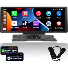 Podofo Portatīvais auto radio ar bezvadu Apple Carplay Android auto, 9,3 collu IPS skārienjūtīgais ekrāns, auto radio stereo ar cilpas ierakstīšanu, Bluetooth, AUX, FM raidītājs