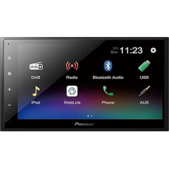 Pioneer DMH-A340DAB 2-DIN multimediju atskaņotājs, neliels uzstādīšanas dziļums, 6,8 collu ClearType skārienekrāns, viedtālruņa savienojums, USB, DAB/DAB+ digitālais radio, Bluetooth, 13 joslu grafiskais ekvalaizers