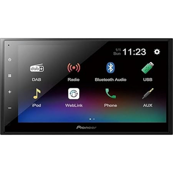 Pioneer DMH-A340DAB 2-DIN multimediju atskaņotājs, neliels uzstādīšanas dziļums, 6,8 collu ClearType skārienekrāns, viedtālruņa savienojums, USB, DAB/DAB+ digitālais radio, Bluetooth, 13 joslu grafiskais ekvalaizers