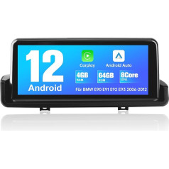 AWESAFE Android auto radio BMW 3. sērijas E90/E91/E92/E93 Android 12 4GB + 64GB 10,25 collu skārienjūtīgais ekrāns Iebūvēts Carplay Android auto DSP Atbalsta 4G SIM karti Tikai transportlīdzekļiem bez oriģinālā displeja