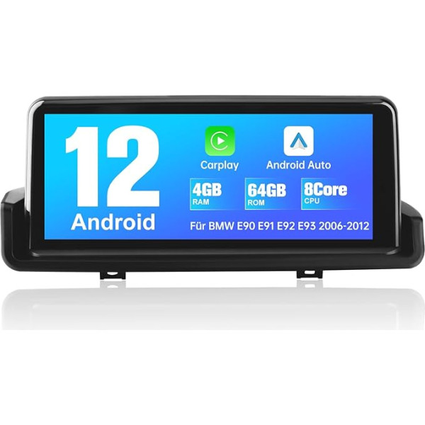 AWESAFE Android auto radio BMW 3. sērijas E90/E91/E92/E93 Android 12 4GB + 64GB 10,25 collu skārienjūtīgais ekrāns Iebūvēts Carplay Android auto DSP Atbalsta 4G SIM karti Tikai transportlīdzekļiem bez oriģinālā displeja