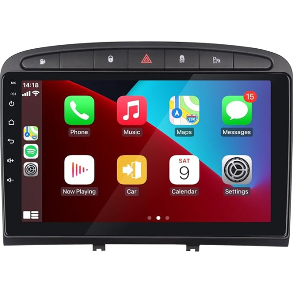 LXKLSZ Auto radio, kas saderīgs ar bezvadu Carplay/Android, Peugeot 308 408 2007-2013 ar 9 collu IPS Touch Screen/Bluetooth/Mirror Link/FM/AM/USB