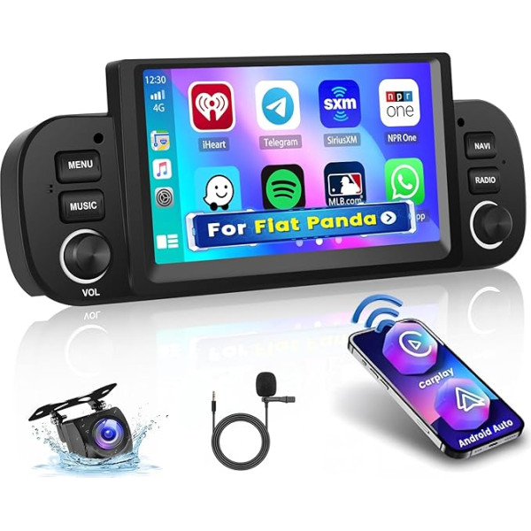 Hikity 2G 64G Android 11 auto radio bezvadu Carplay Fiat Panda 2013 14 15 16 17 18 19 20 6,2 collu skārienjūtīgais ekrāns ar navigāciju Bluetooth HI-FI Android auto WiFi USB RDS + AHD atpakaļgaitas sistēma