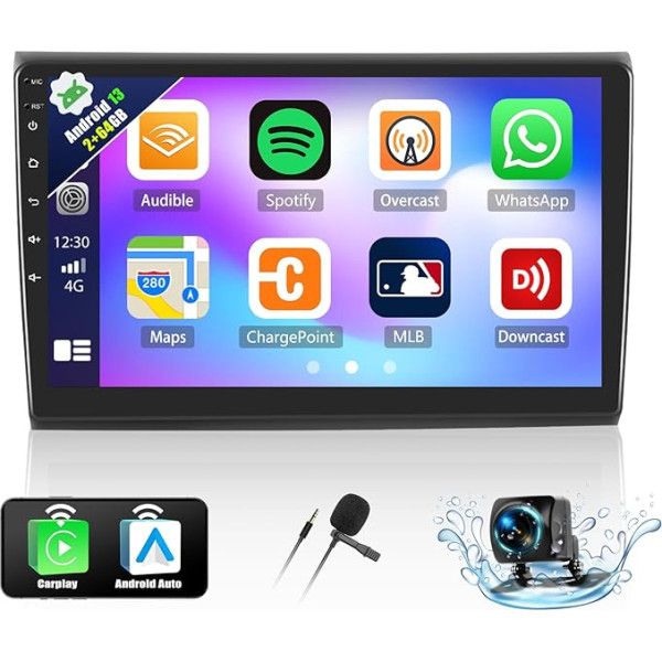 2+64G Android 13 Autoradio 2din für FIAT Bravo 2007-2012 mit Wireless CarPlay Android Auto, 9 '' Bildschirm mit Navi Bluetooth GPS Mirror Link FM RDS WiFi SWC EQ HiFi + Rückfahrkamera